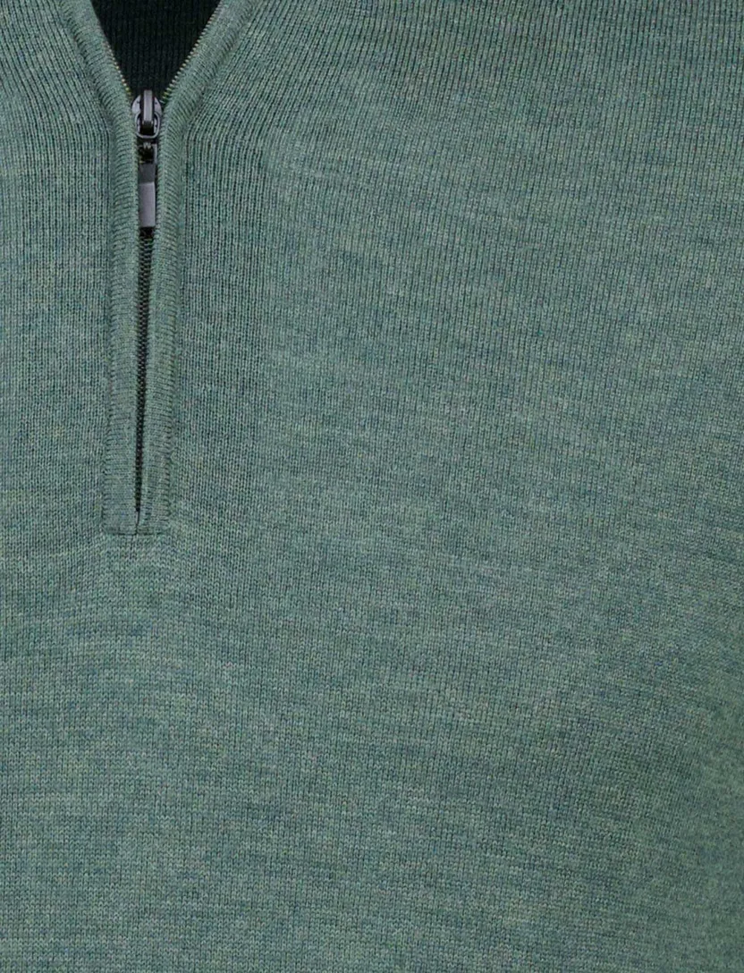 Groene extra lange half zip Portofino merinowol