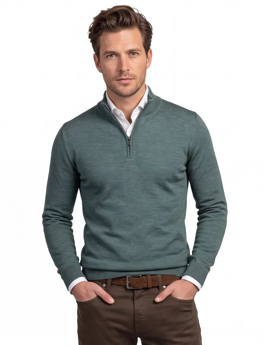 Portofino half zip trui extra lange mouw groen