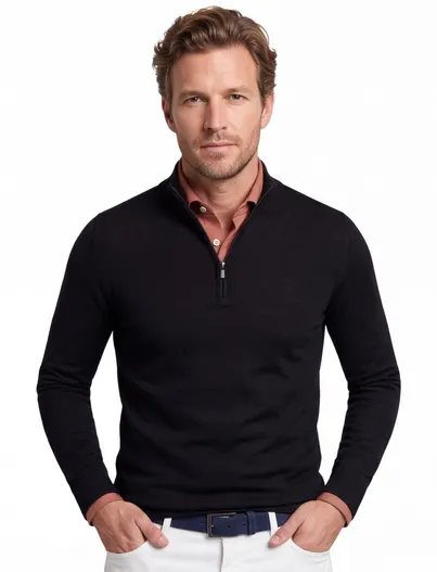 Portofino Portofino trui half zip zwart extra lang