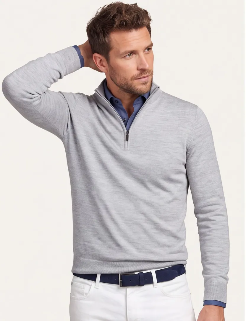 Portofino trui half zip grijs extra lang