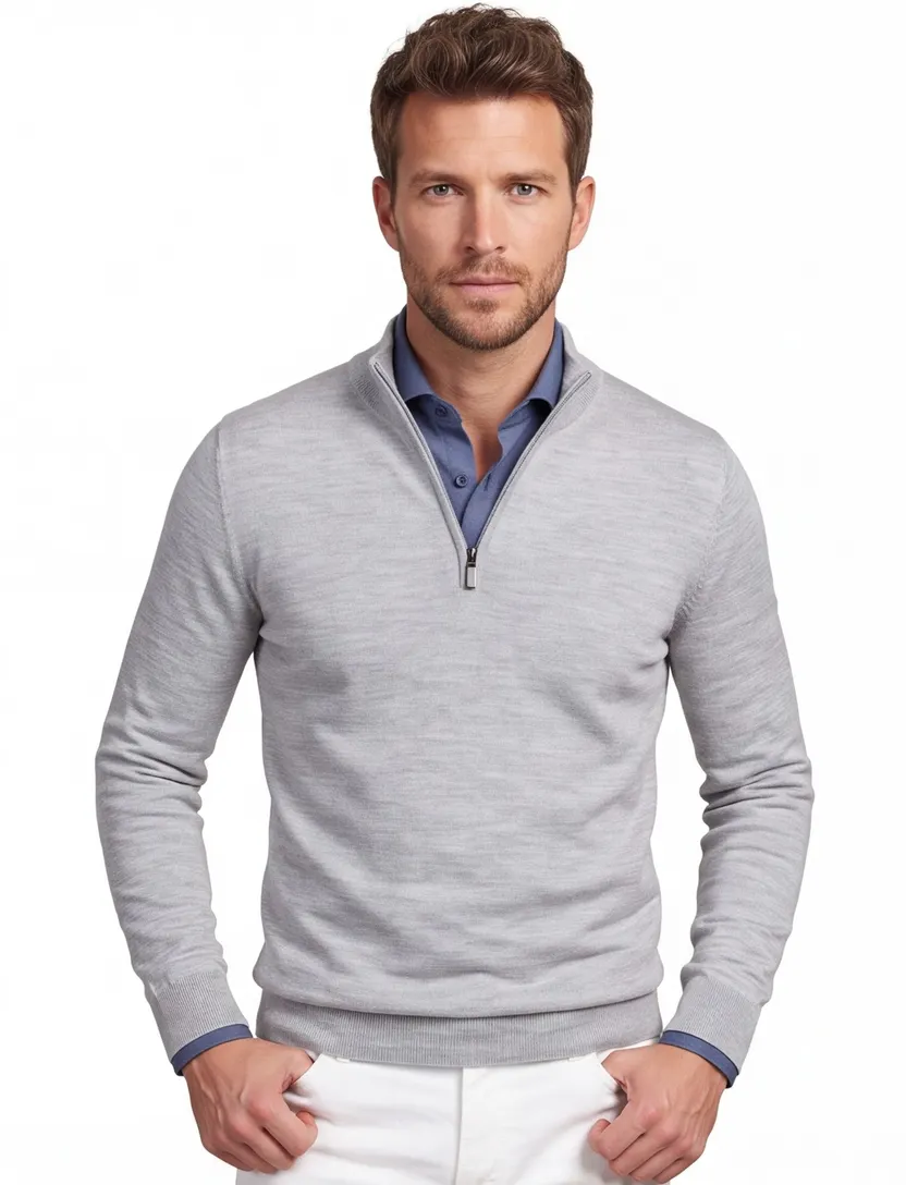 Portofino trui half zip grijs extra lang