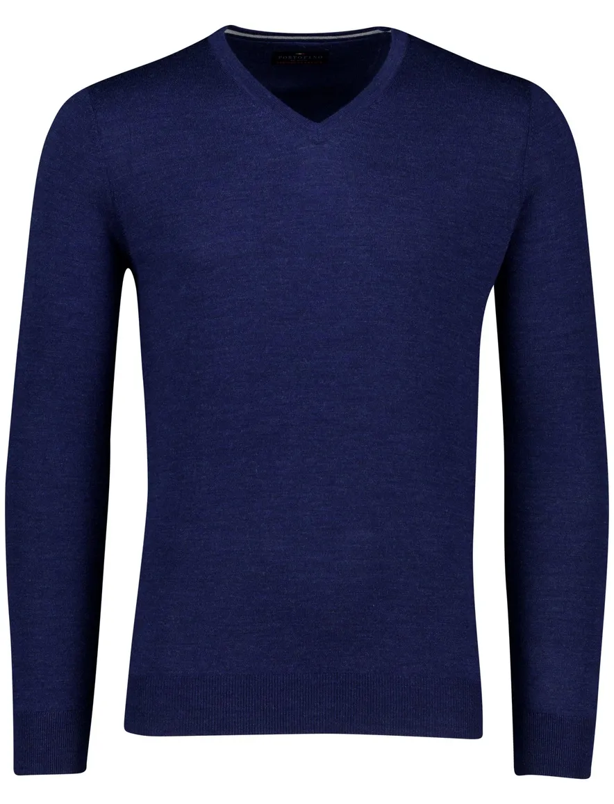 Portofino trui donkerblauw v hals gemeleerd merinowol