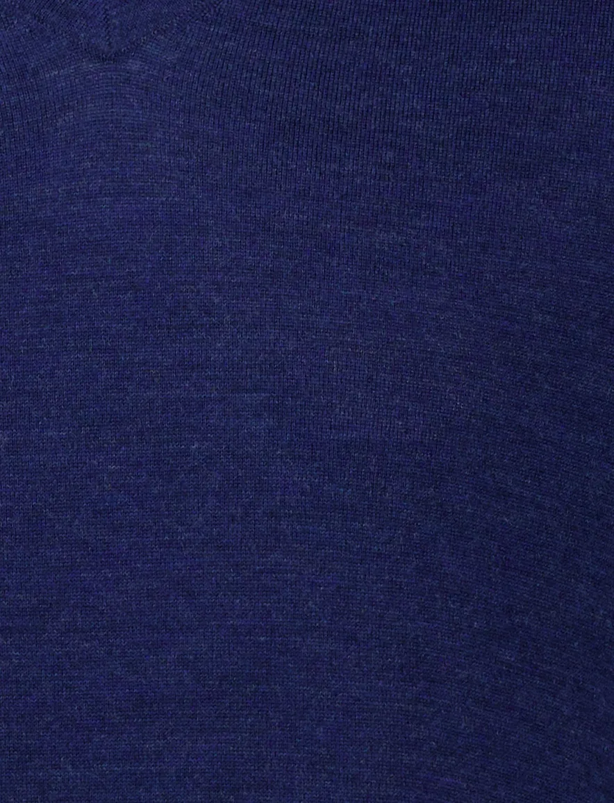 Portofino trui donkerblauw v hals gemeleerd merinowol