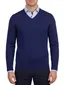 Portofino trui donkerblauw v hals gemeleerd merinowol