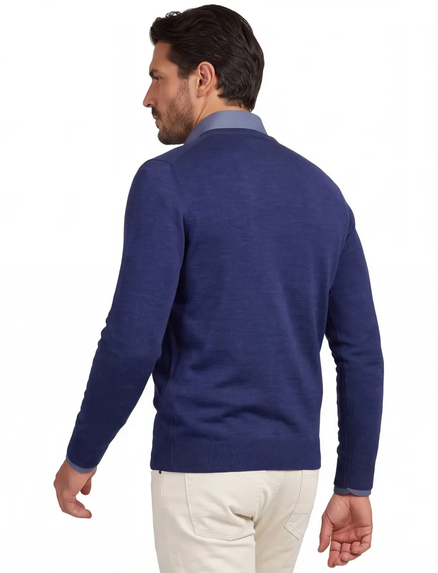 Portofino trui donkerblauw v hals gemeleerd merinowol