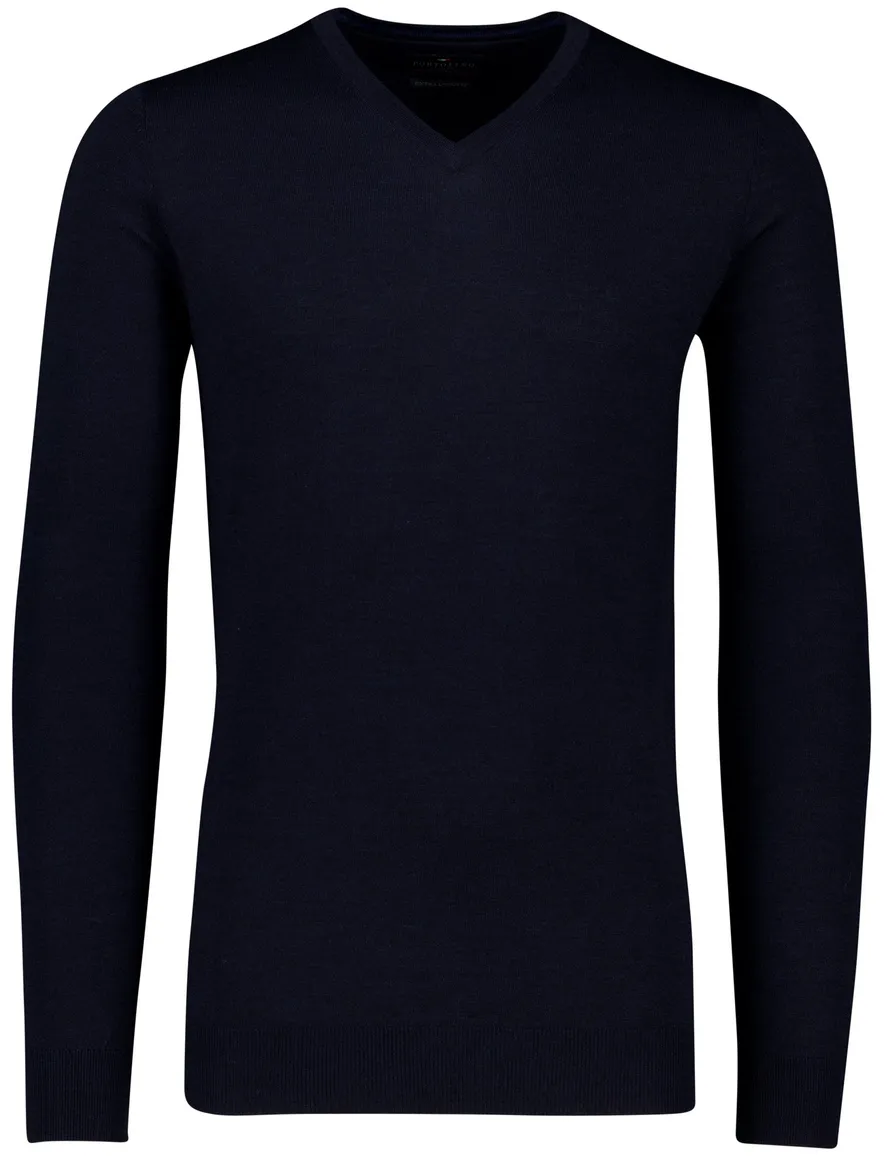 Portofino trui extra lange mouw donkerblauw scheerwol