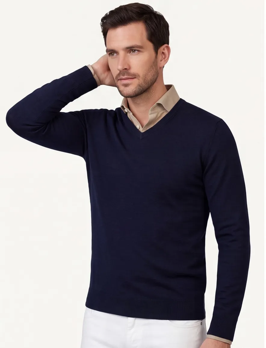 trui extra lange mouwlengte donkerblauw Portofino