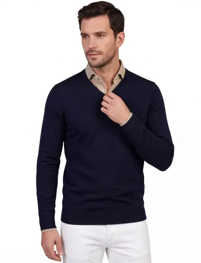 Portofino Portofino trui extra lange mouw donkerblauw scheerwol