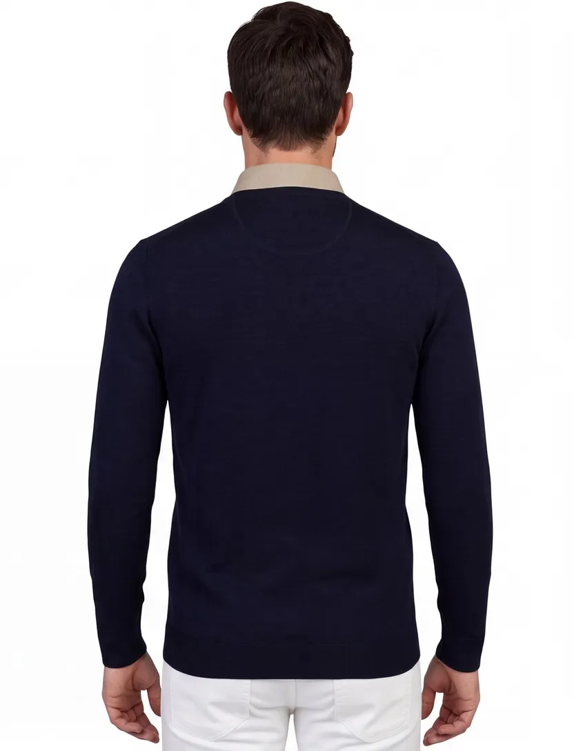 Portofino trui extra lange mouwlengte donkerblauw scheerwol