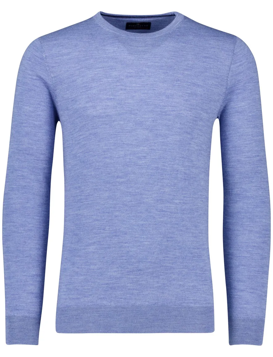Portofino trui ronde hals blauw gemeleerd