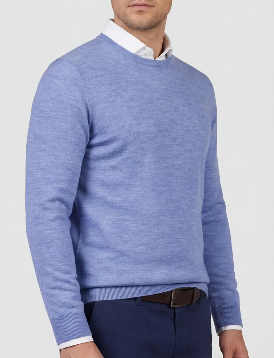 Portofino trui ronde hals blauw gemeleerd