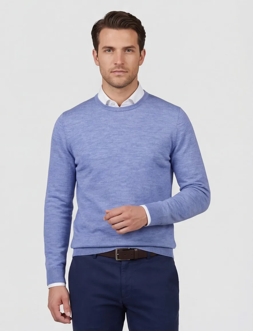 Portofino trui ronde hals blauw gemeleerd