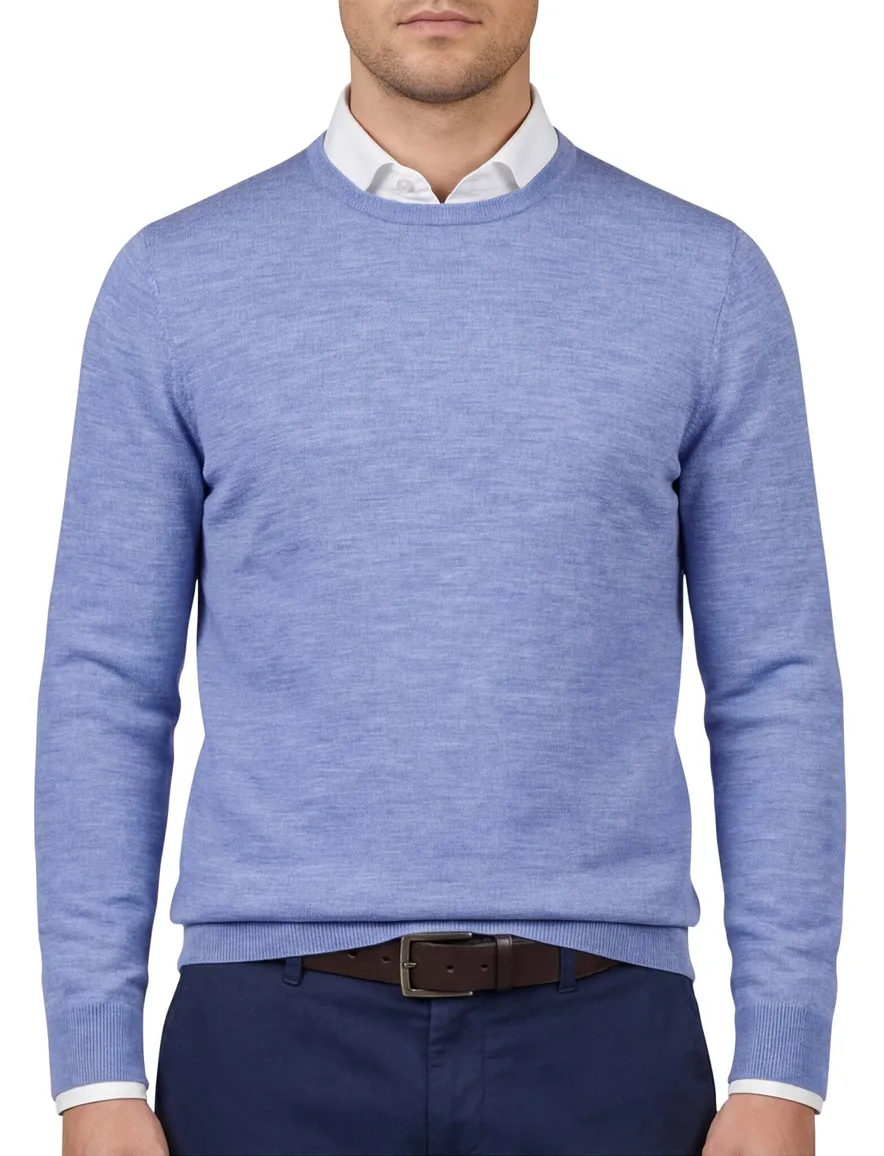 Portofino trui ronde hals blauw gemeleerd