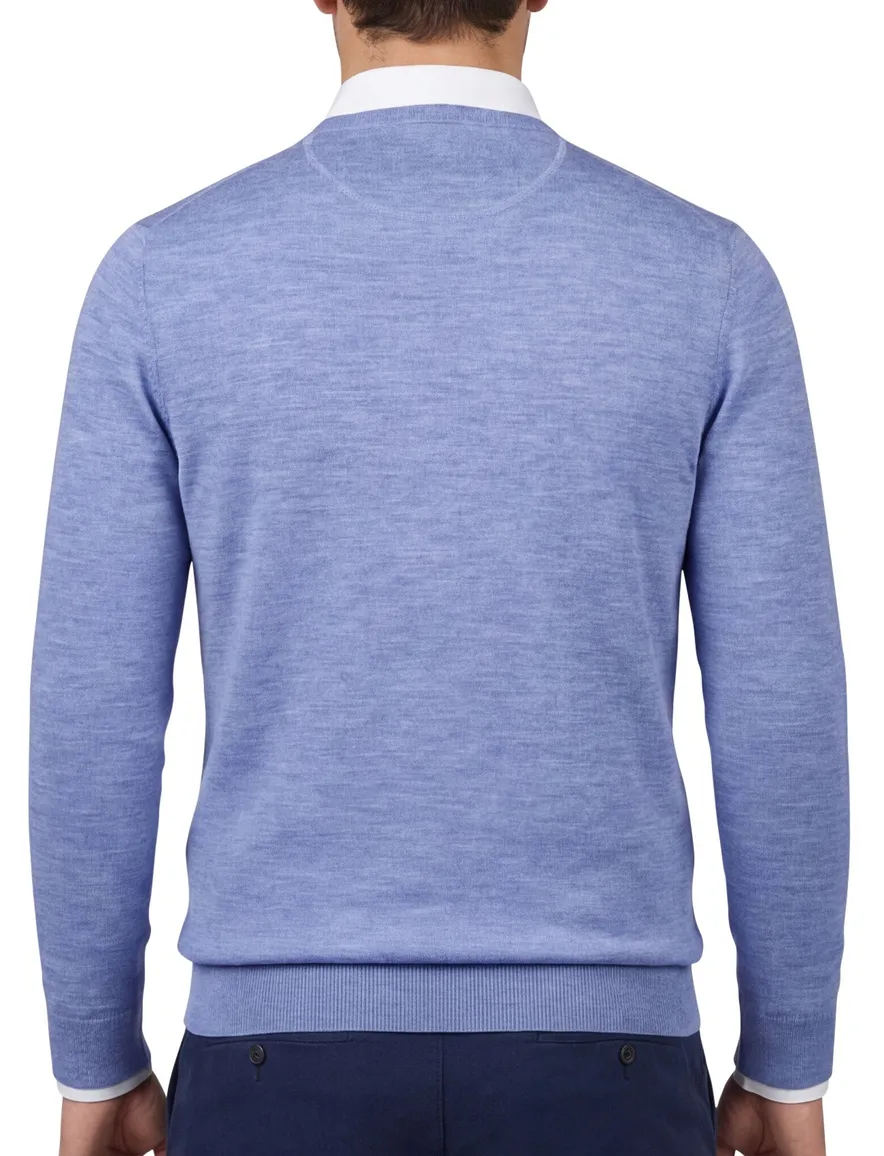 Portofino trui ronde hals blauw gemeleerd