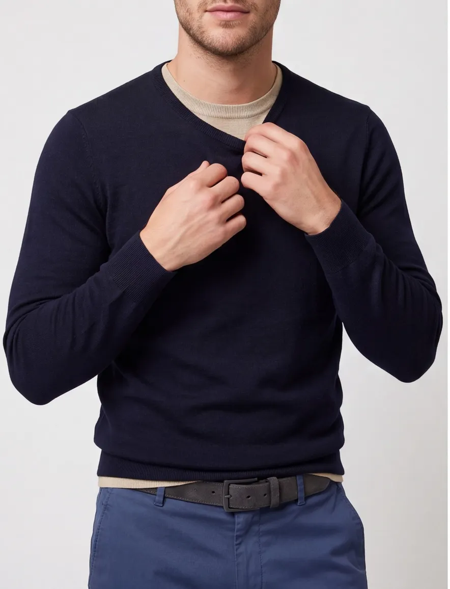 trui extra lange mouwlengte donkerblauw Portofino