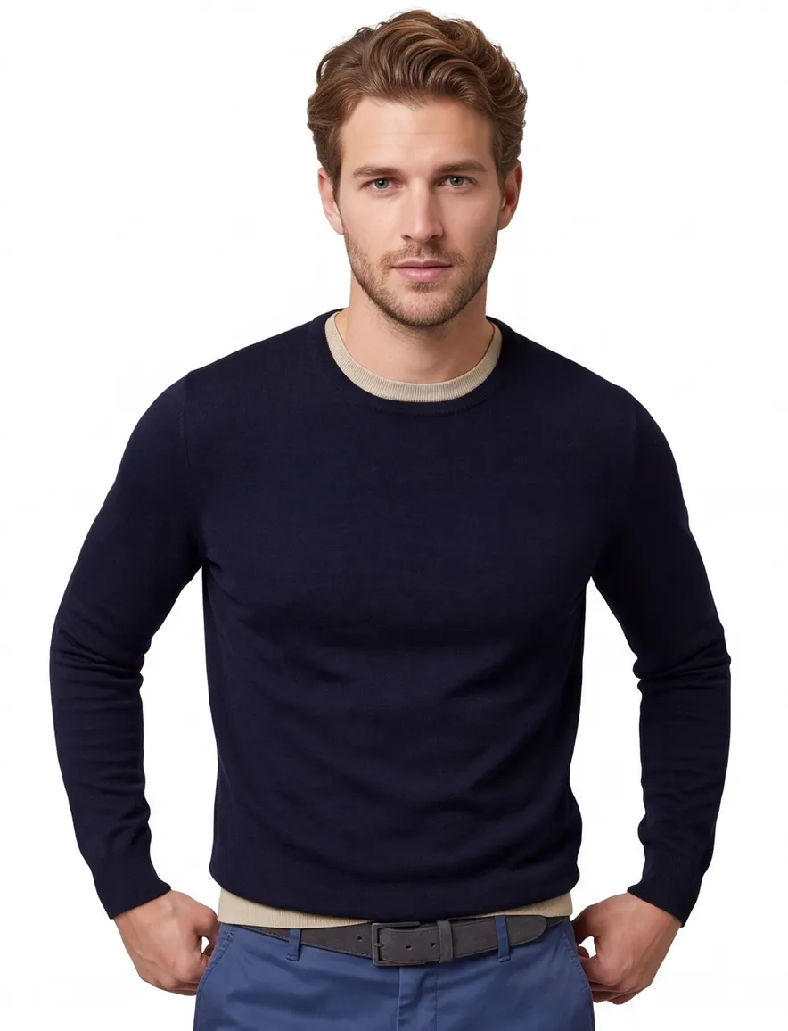 trui extra lange mouwlengte donkerblauw Portofino