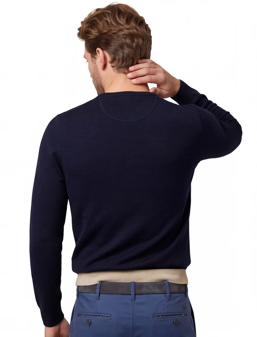 Portofino trui extra lange mouwlengte donkerblauw scheerwol