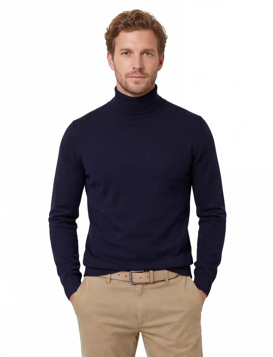 Portofino turtleneck trui navy merinowol