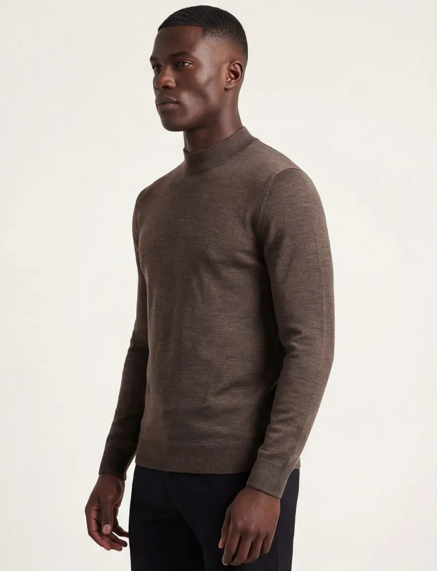 Portofino trui bruin turtleneck 100% merinwol