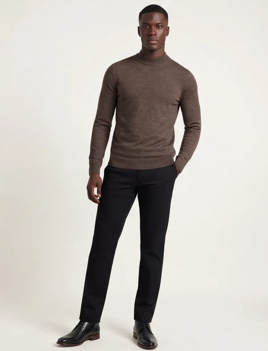 Portofino trui bruin turtleneck 100% merinwol