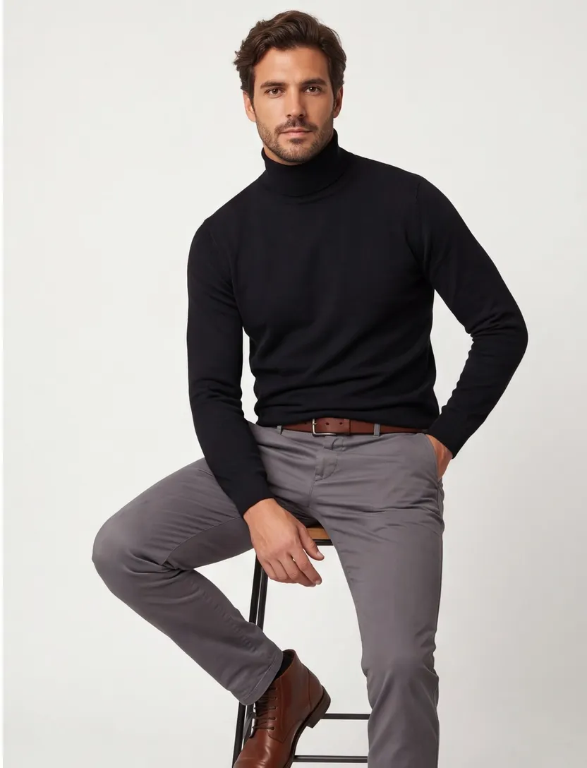 Portofino turtle trui extra lange mouw zwart