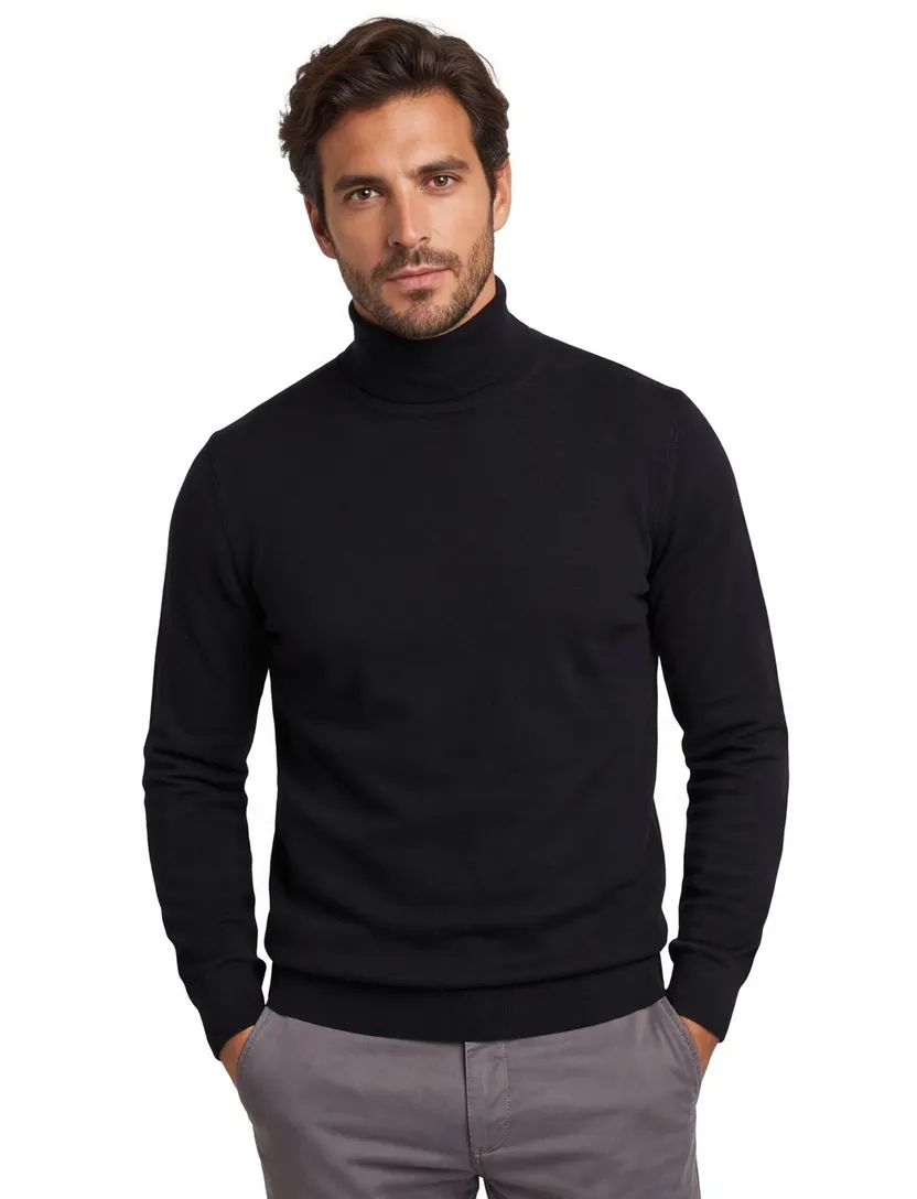 Portofino turtle trui extra lange mouw zwart