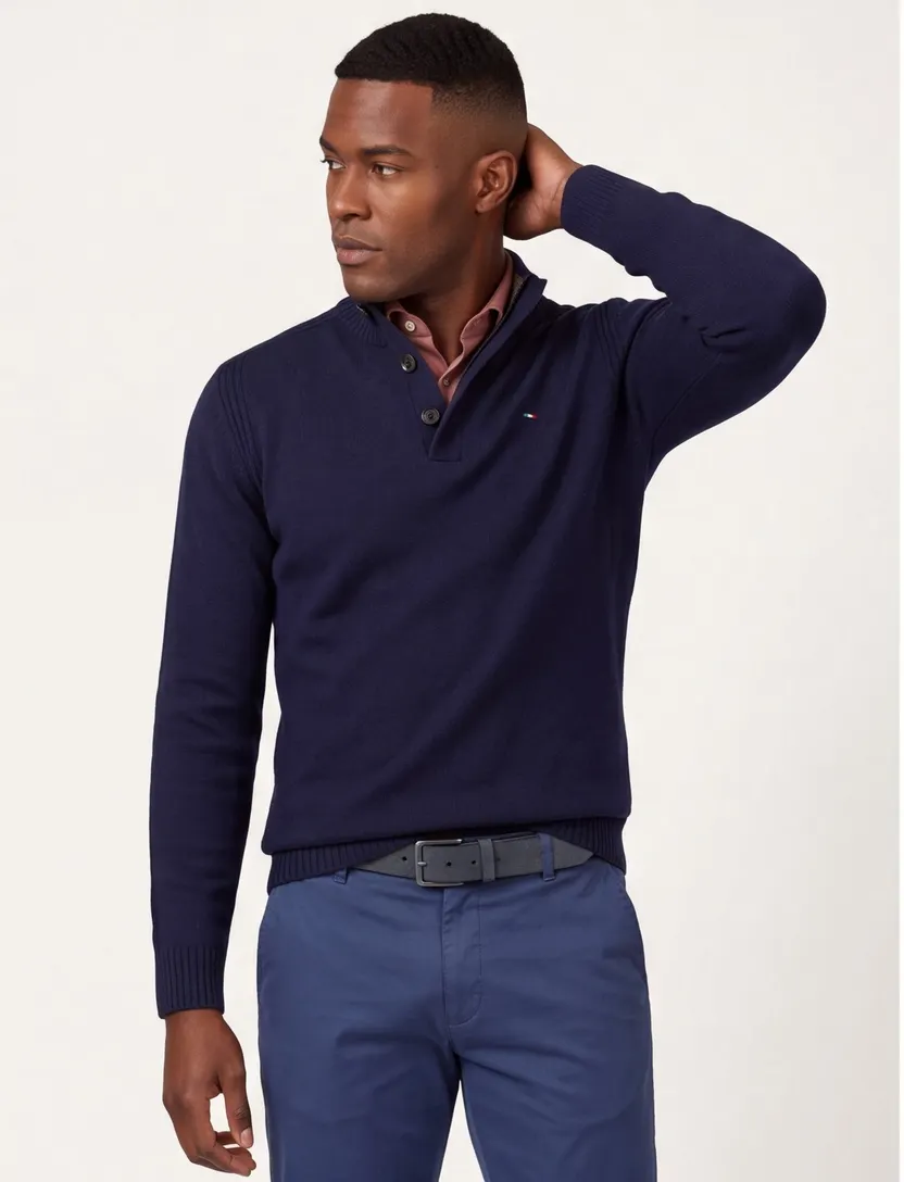 trui extra lang Portofino donkerblauw effen lamswol