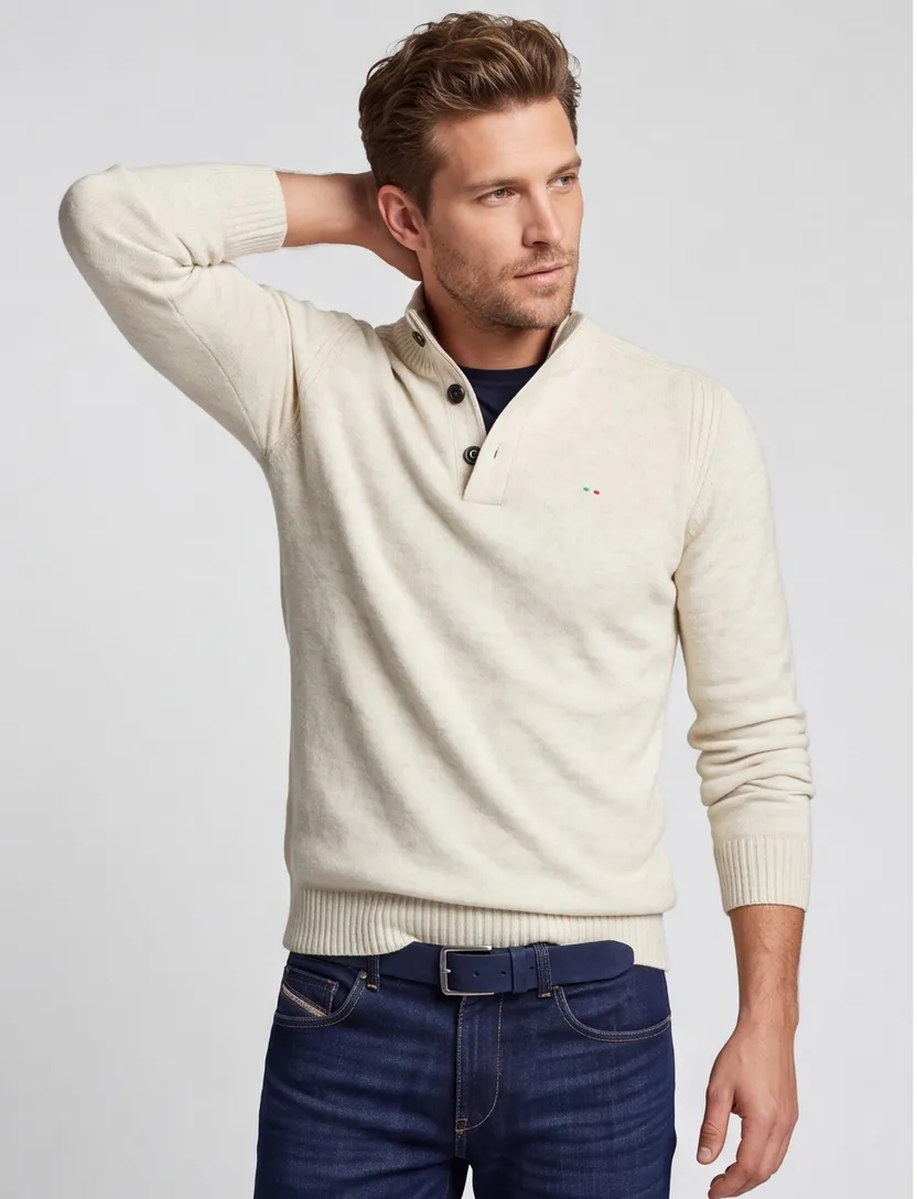 trui extra lange mouwlengte Portofino creme gebreid