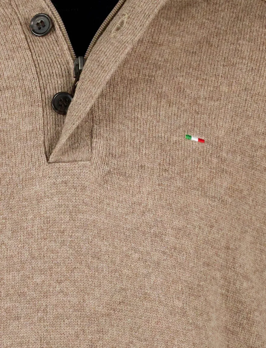 Portofino trui extra lange mouwlengte beige half zip