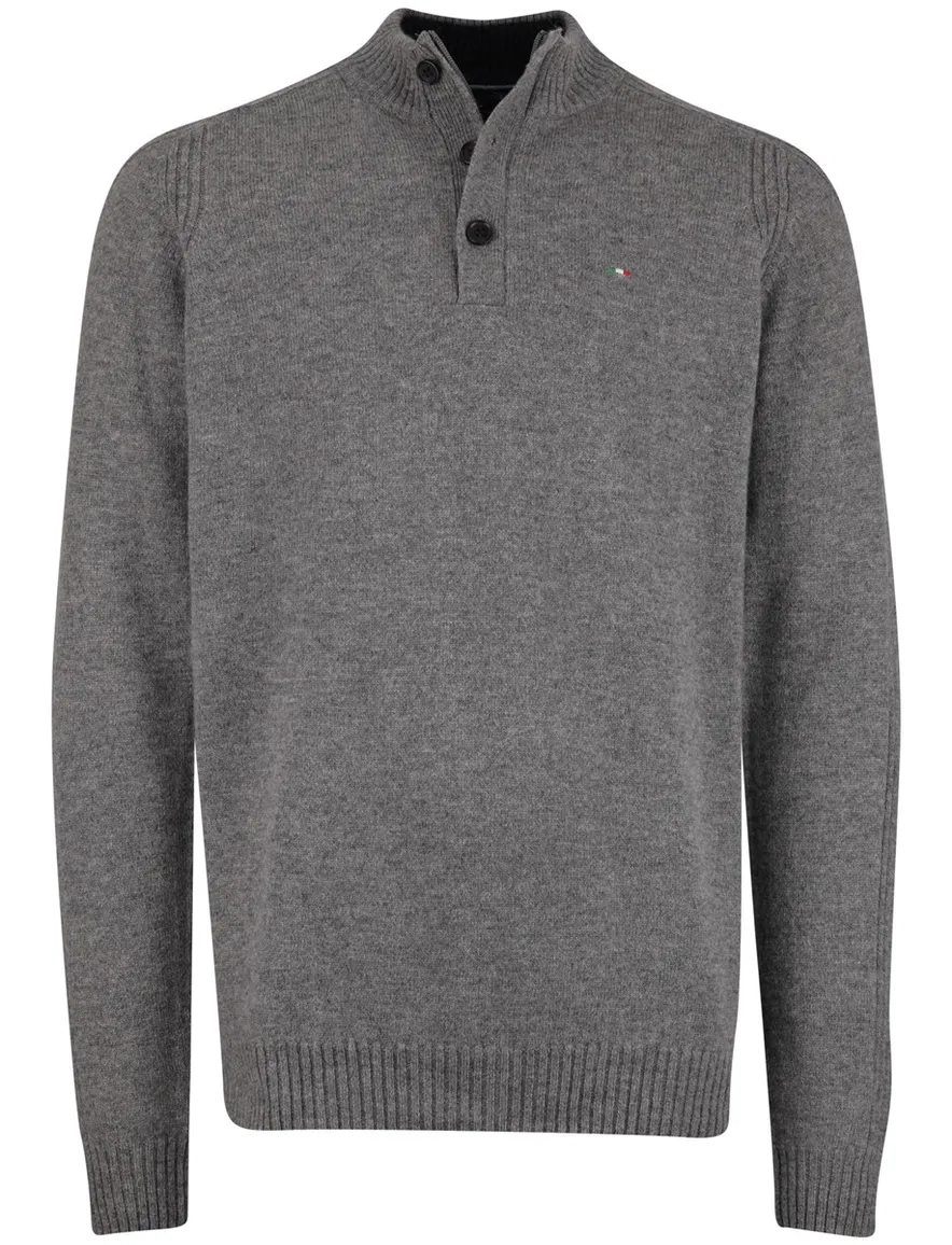 Portofino trui half zip trui melange antraciet 100% lamswol