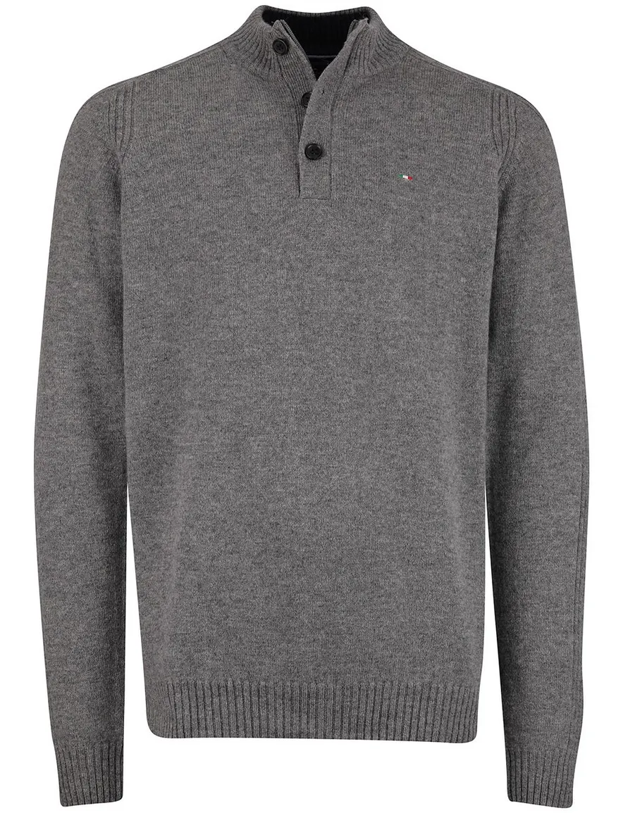 Portofino trui half zip trui melange grijs lamswol