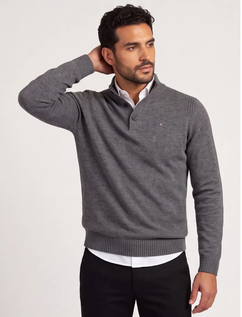 Portofino trui half zip trui melange antraciet lamswol ml7 gemêleerd