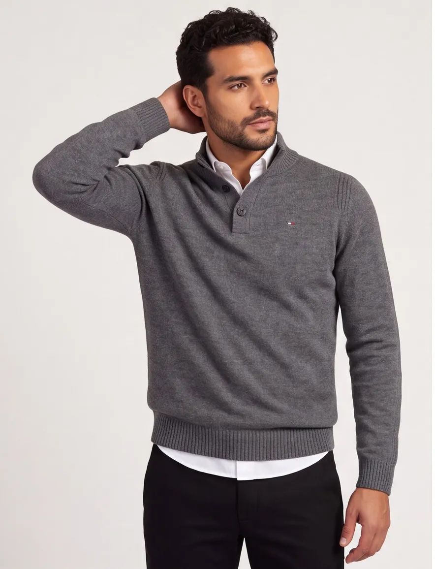 Portofino trui half zip trui melange grijs lamswol