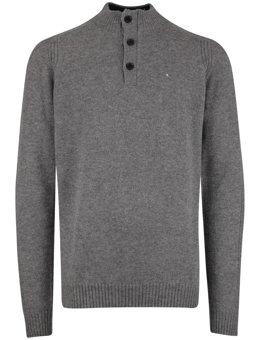 Portofino trui half zip trui melange antraciet lamswol ml7 gemêleerd