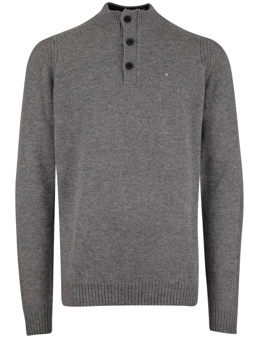 Portofino trui half zip trui melange antraciet lamswol