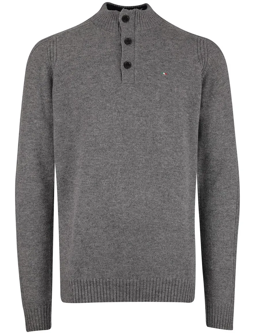 Portofino trui half zip trui melange grijs lamswol