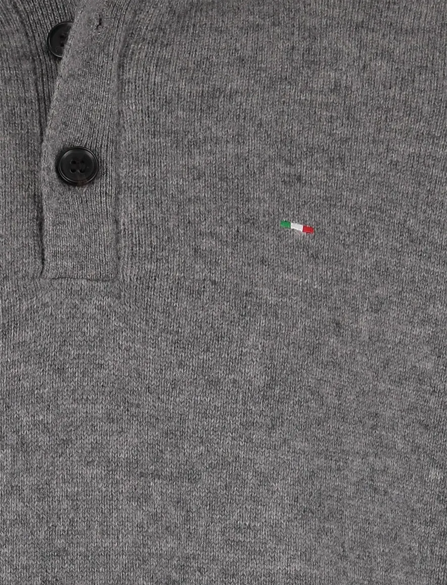 Portofino trui half zip trui melange grijs lamswol