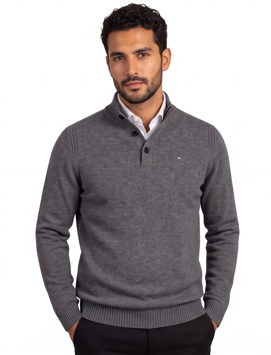 Portofino trui half zip trui melange grijs lamswol
