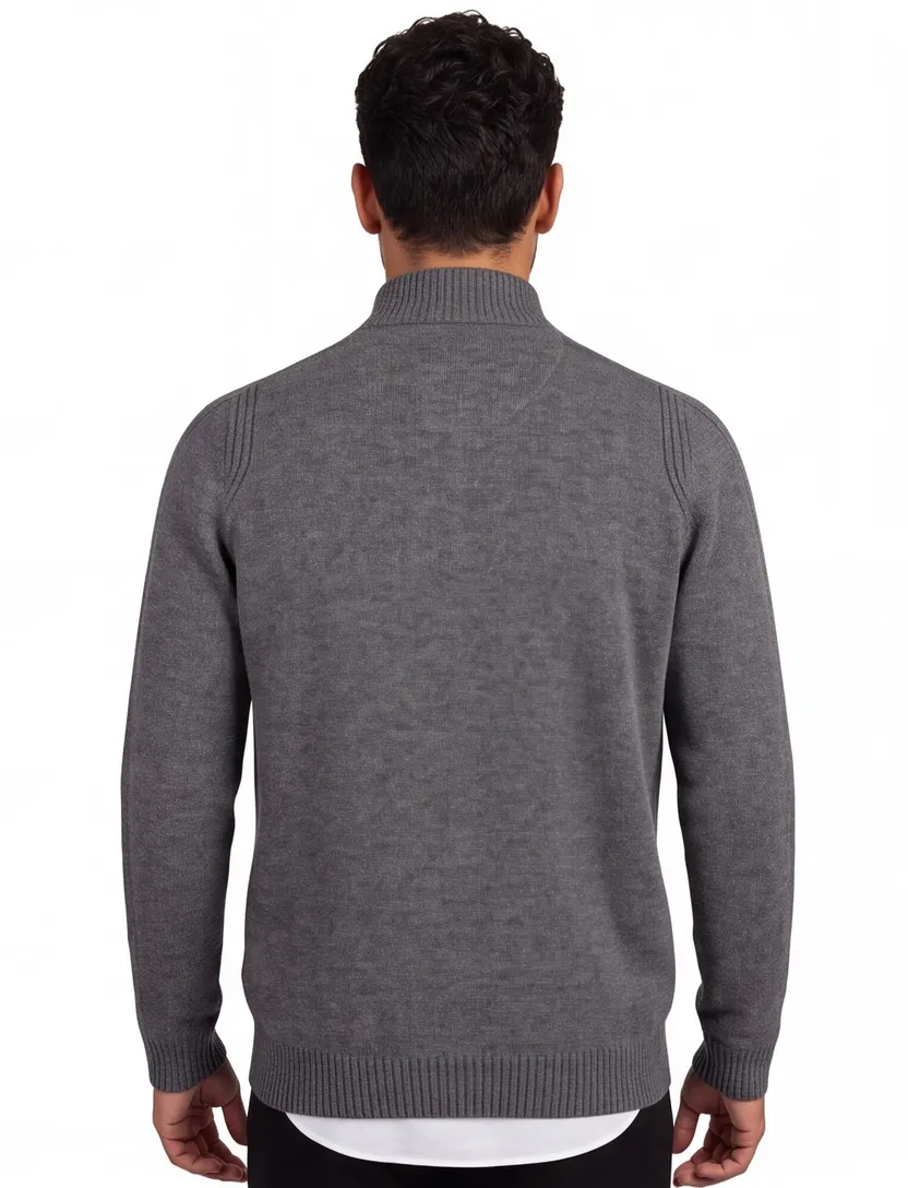 Portofino trui half zip trui melange antraciet lamswol ml7 gemêleerd