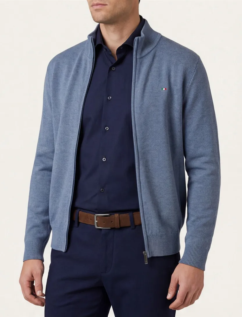 Portofino vest effen blauw katoen normale fit