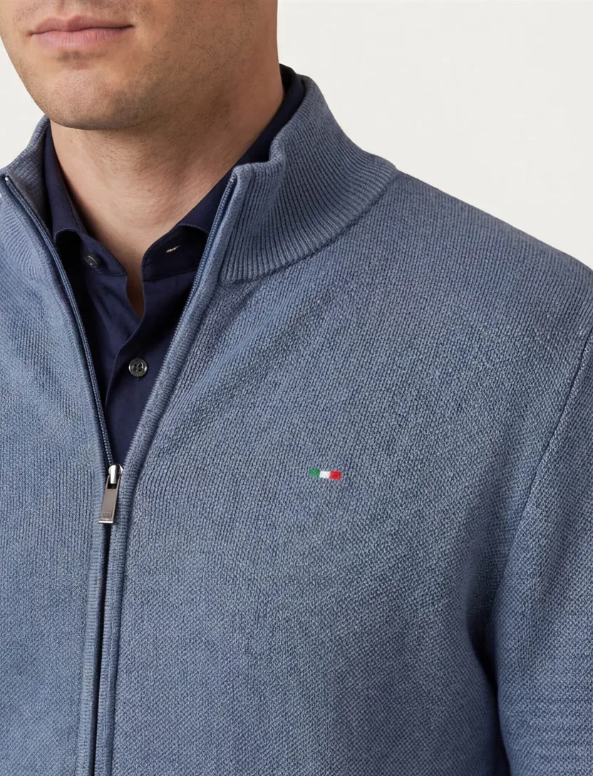 Portofino vest effen blauw katoen normale fit