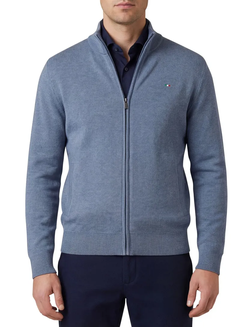 Portofino vest effen blauw katoen normale fit
