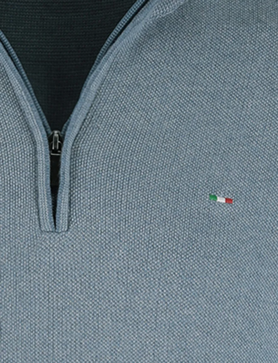 Portofino half zip trui lichtblauw katoen