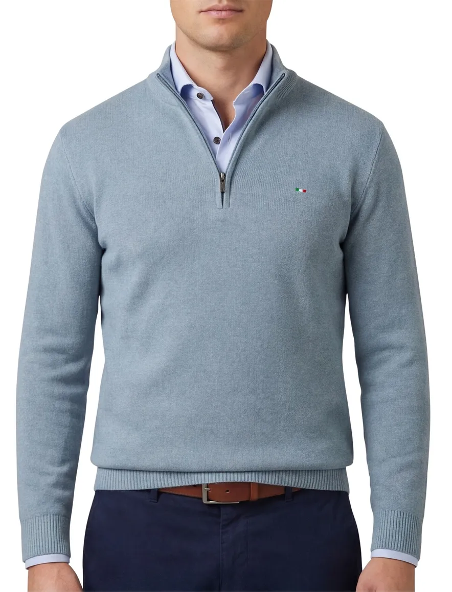 Portofino half zip trui lichtblauw katoen