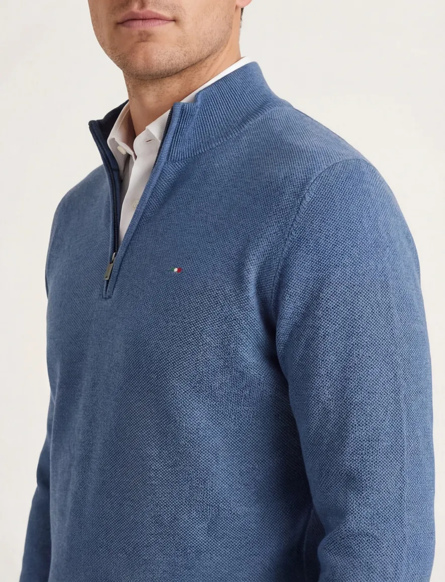 Portofino half zip trui blauw gemeleerd