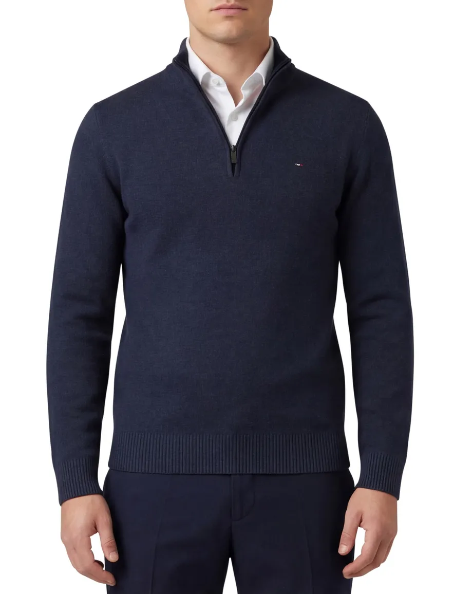 Portofino half zip trui gemeleerd donkerblauw