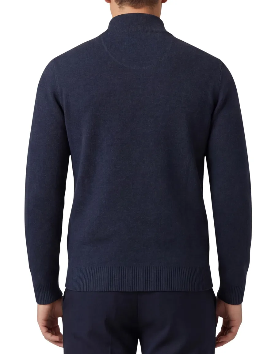 Portofino half zip trui gemeleerd donkerblauw
