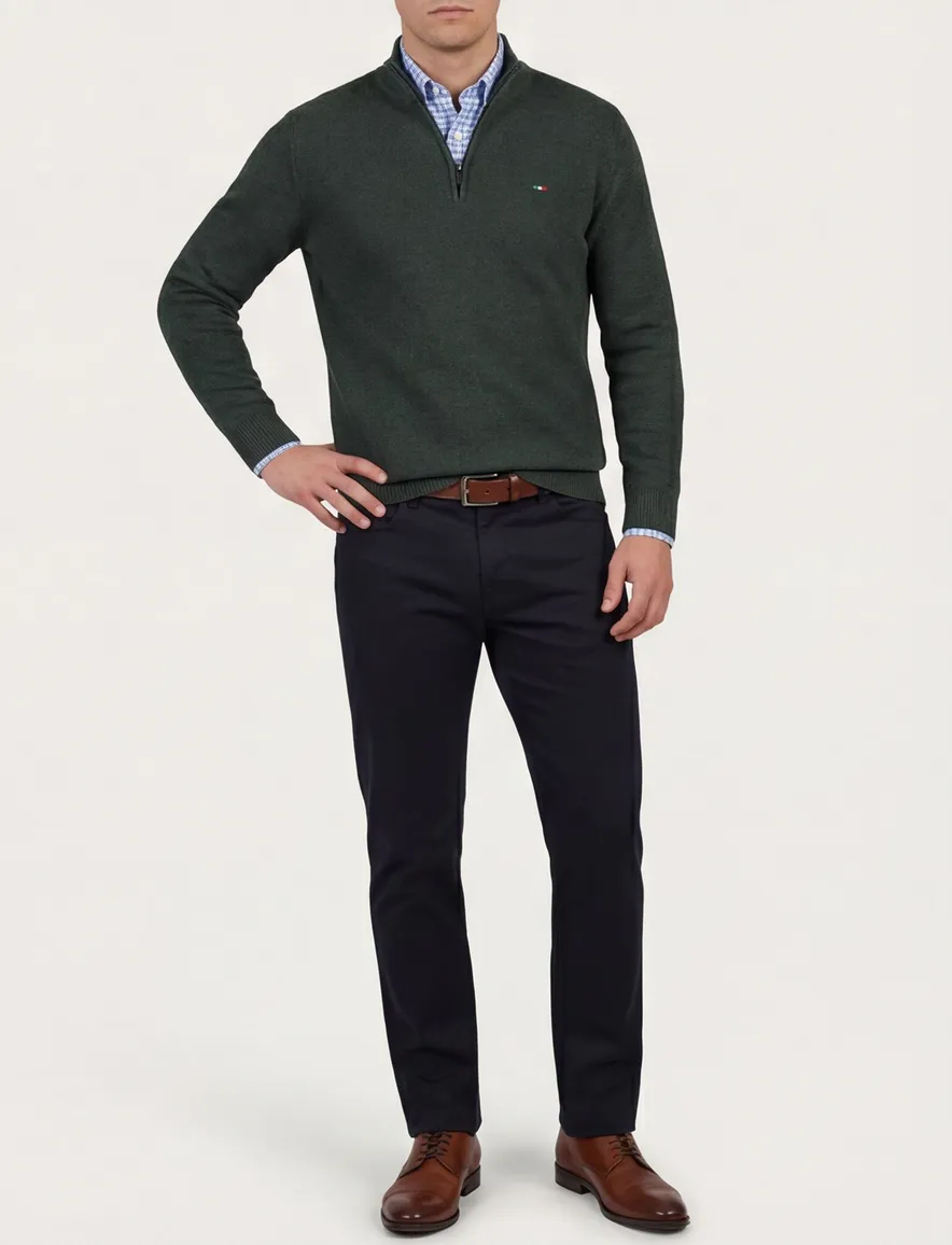 Portofino half zip trui groen gemeleerd