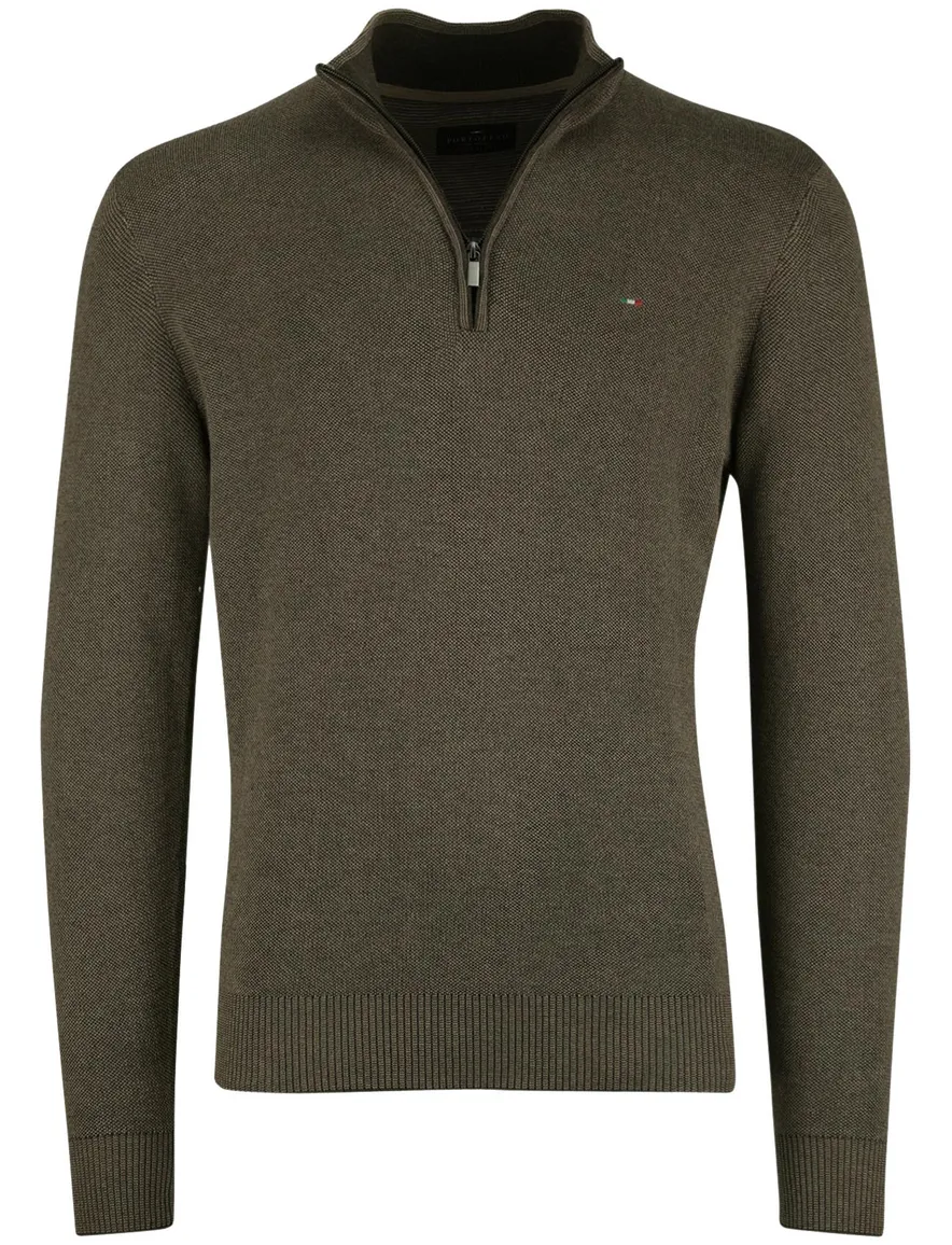 Portofino half zip trui donkergroen gemeleerd
