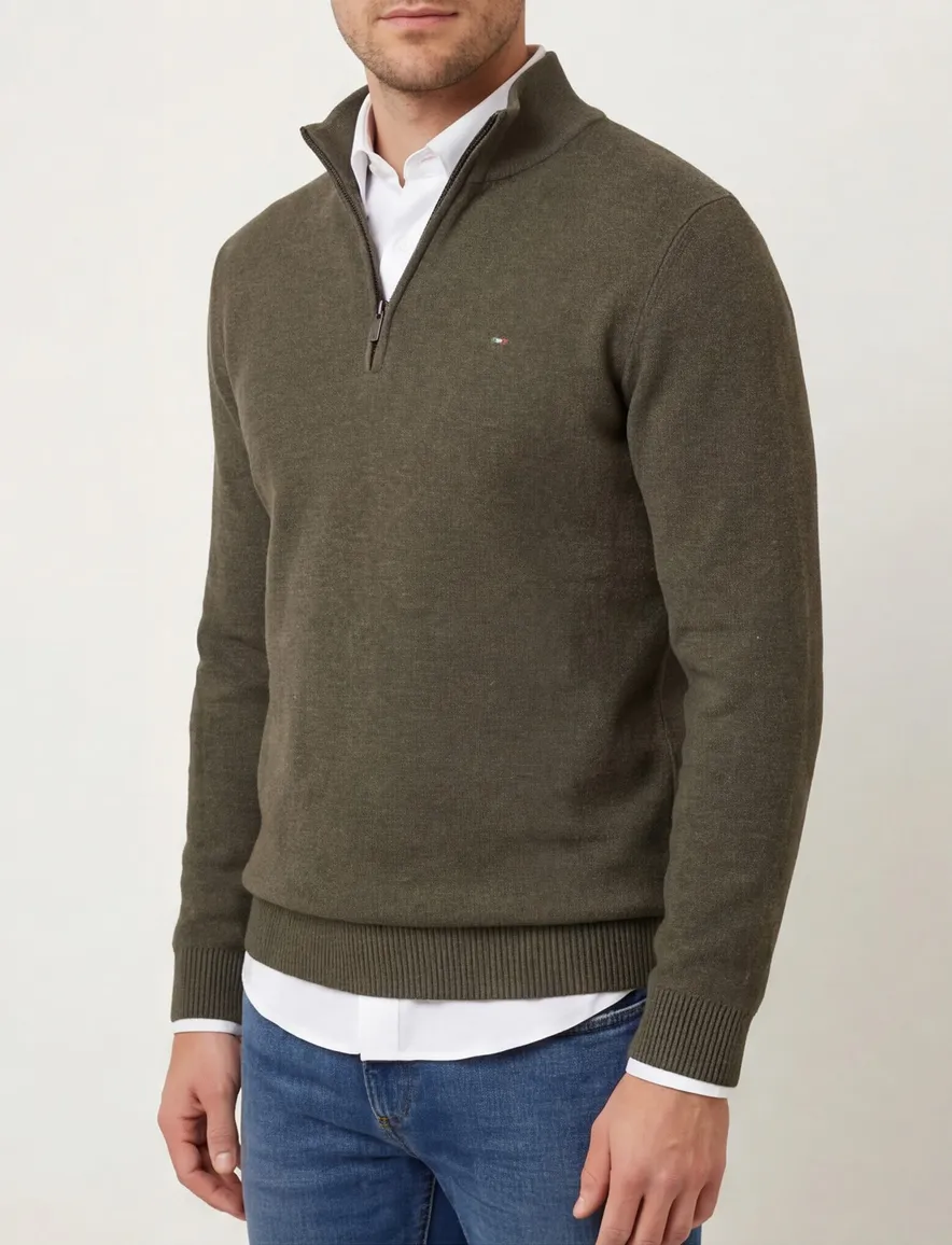 Portofino half zip trui donkergroen gemeleerd